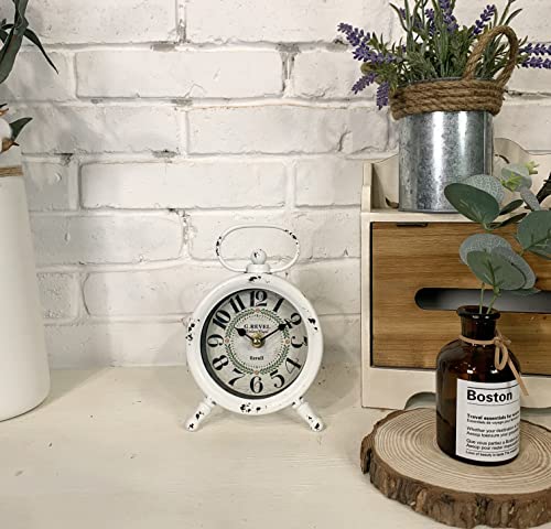 Ezrall Small Retro Desk Clock.vintage Wall Clock, Shabby Chic Metal Round Quartz Shelf Table Clock For Shelf Decor Desk Decor Wall Decor Table Decor #TOP6