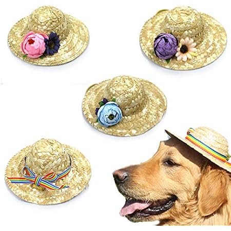 Amazon 犬 麦わら 帽子 キャップ Lサイズ 中型犬 大型犬用 グッズ 春 夏 花 ピンク Inuya 帽子 通販