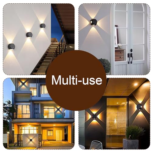 Image of GIGAWATTS 4W 4 Way LED Wall Light Up Down Left Right BIS IP65 Lamp Modern Outdoor Shockproof Black Body Fixture for Home Garden Decor Lightning (Pack of 1, Warm White)