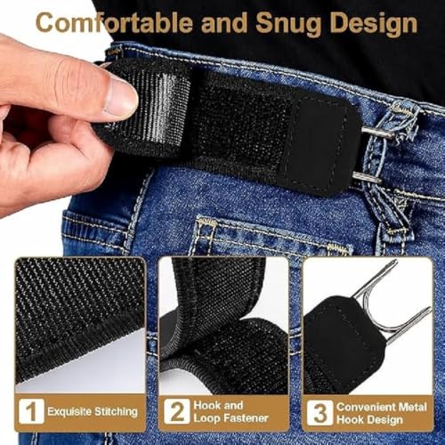 Image of Buckle Less Belt for Men, 2 Pcs Adjustable Elastic Belt Without Buckle with Metal Hook, Comfortable Stretch Waist Belt for Jeans, Trousers & Casual Wear, Suitable for Seniors, Office