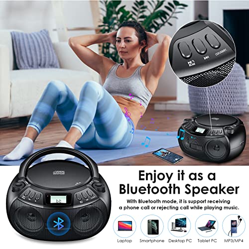 Gueray CD Player Portable Boombox with Bluetooth AM/FM Radio USB Port Portable CD Player Stereo Sound Speaker MP3 Playback 3.5mm AUX Input Headphone Jack LCD Display CD-R CD-RW MP3WMA Playback - Thumbnail 4