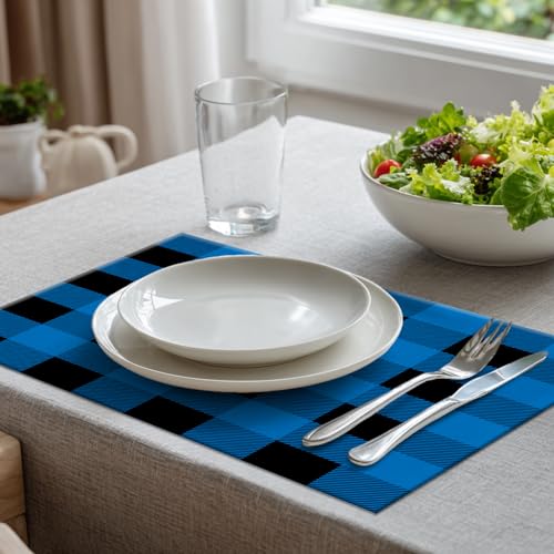 Sets de table bleu marine rectangulaires style carreaux lot de 4 pièces