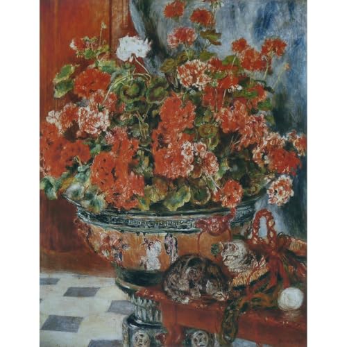 Toile Géraniums et chats 1881 ARTICULOZY - Impression déco roulée 76x101 cm
