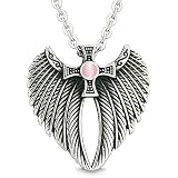 Angel Wings Celtic Viking Cross Magic Powers Amulet Pink Simulated Cats Eye Pendant 18 inch Necklace
