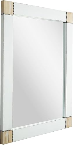 Miniatura 4 de Head West Espejo de pared rústico con marco de madera encalada con cuerda incrustada