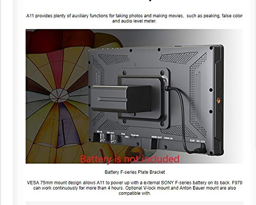 Image of LILLIPUT A11 10.1 inch FHD PRO 4K HDMI SDI VGA Input Broadcast Monitor w /G+G Technology Free Gold Mount Plate and Gimbal Stand