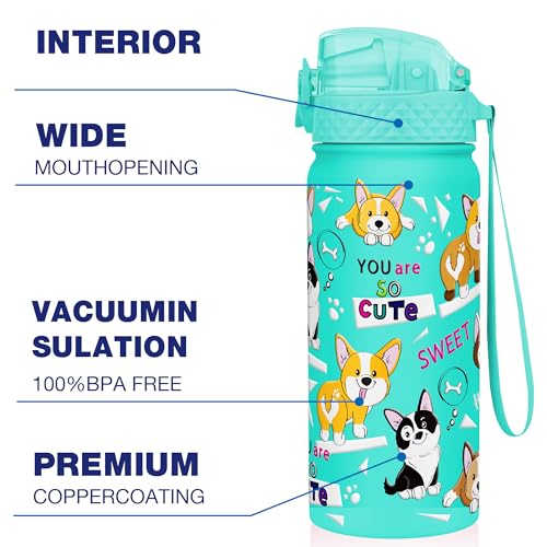 GOPPUS 550ml/18oz Kids Insulated Water Bottle with Straw Cute Double Wall Stainless Steel Child's Small Flask Vacuum Insulated Steel Metal Leak Proof Drink Flask Boys Toddler Girls Flask BPA-Free - Image 4