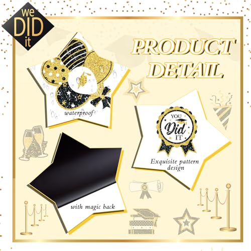 Image of Landhoow 30 Pcs Graduation Car Magnets 2026 Senior Graduation Car Decoration Bumper Sticker Congrats Grad Magnet Magnetic Refrigerator Decal for Grad Parade Party Supplies(Black, Gold)