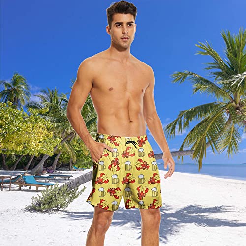 Men's Swim Trunks Beer and Crawfish Quick Dry Beach Short Swimwear Bathing Suits White3