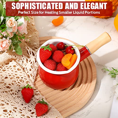2 Pcs Enamel Milk Pan Mini Butter Warmer 0.58 Quart/ 550Ml Melting Pot Milk Pot With Wooden Handle Mini Saucepan For Heating Smaller Liquid Portions, Melting Butter, Boiling Water #TOP4