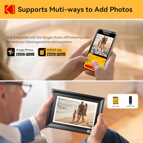 Image of KODAK 10.1 Inch WiFi Digital Picture Frame, 32G 1920x1200 FHD Touch Screen Smart Photo Frame with Premium Wood, WiFi 6, AI Photo Art, Easy Photo Transfer via APP /Email /USB /SD Card