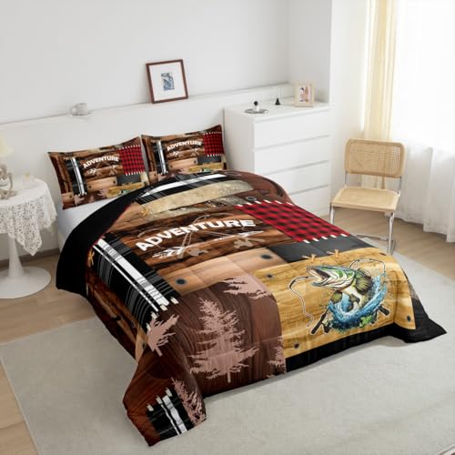 Juego de ropa de cama a cuadros Feelyou con diseño de lubinas para adolescentes 5