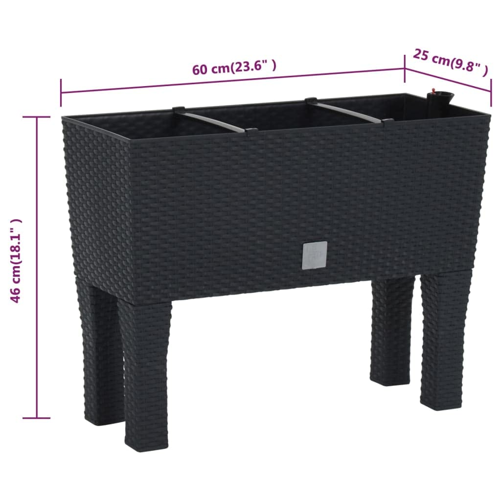 Fioriera Rialzata da Giardino Antracite 60x25x46cm con Inserto per Irrigazione in Rattan PP resistente ai Raggi UV Ideale per Piante Fiori Erbe Aromatiche Verde Pubblico e Privato