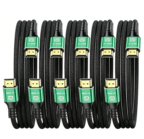 8K HDMI 2.1 Cable 5-Pack 6.6FT, High Speed 48Gbps HDMI Cord, 4K@120Hz & 8K@60Hz for Multi-Device Home & Office Setup, eARC HDR10 HDCP 2.3 Braided Cable for PS5, Xbox, TV, Monitor, Laptop, Projector