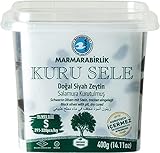 MARMARABIRLIK Oliven, getrocknet, echte schwarze Tafeloliven, ganz, natürlich gereift und fermentiert, mit Stein, aromatisch (1 x 400 g)
