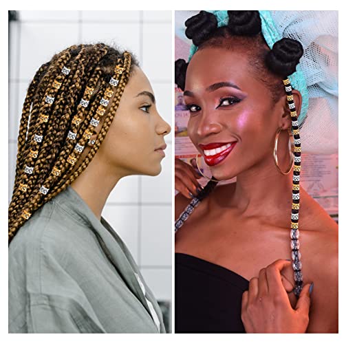 50Pcs Rhinestone Dreadlocks Beads Alloy Hair Ring Decoration Braiding Hair Braid Cuff Clip Beard Hollow Heart Tube Beads Accessories For Women Men Girls, Golden And Silver #TOP5