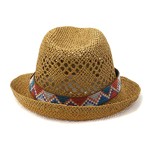 Mens Womens Straw Fedora Hats Summer Outdoor Hollow Western Cowboy Sun Hat Breathable Beach Gangster Jazz Panama Cap Khaki #TOP2