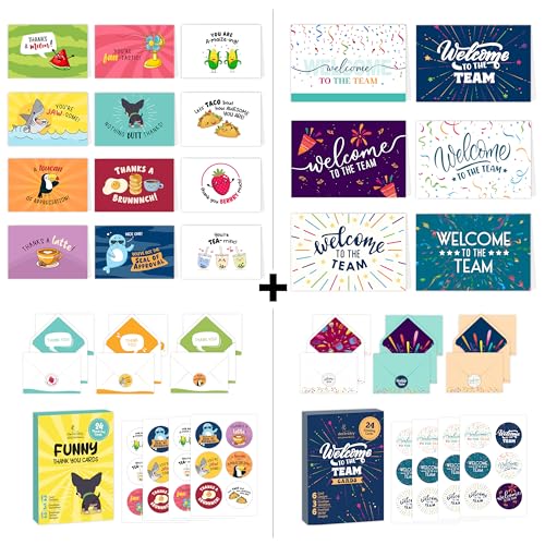 Decorably Welcome to the Team and Funny Thank You Cards with Envelopes and Stickers