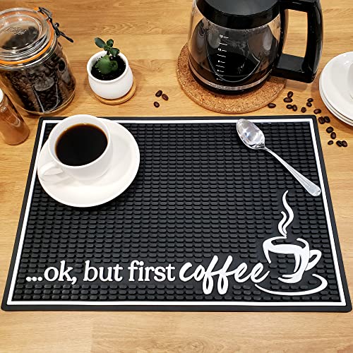 New Mungo Coffee Bar Mat - Coffee Bar Accessories For Coffee Station, Coffee Accessories, Coffee Bar Decor, Coffee Decor - Ok, But First Coffee Maker Mat For Countertops - Rubber Mat - 18”X12” #TOP3