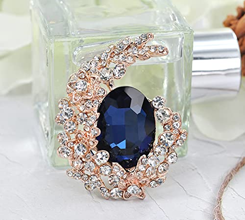 Gyn&Joy Gold Tone Blue Crystal Rhinestone Cluster Floral Wreath Brooch Pin Bz088 #TOP2