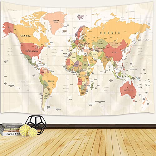 World Map Tapestry For Kids Student, World Map With Countries And Major Cities Tapestry Educational Tapestry, Vintage Asia Europe South City Topography America Africa Japan Wall Tapestries 60X40 Inch #TOP2