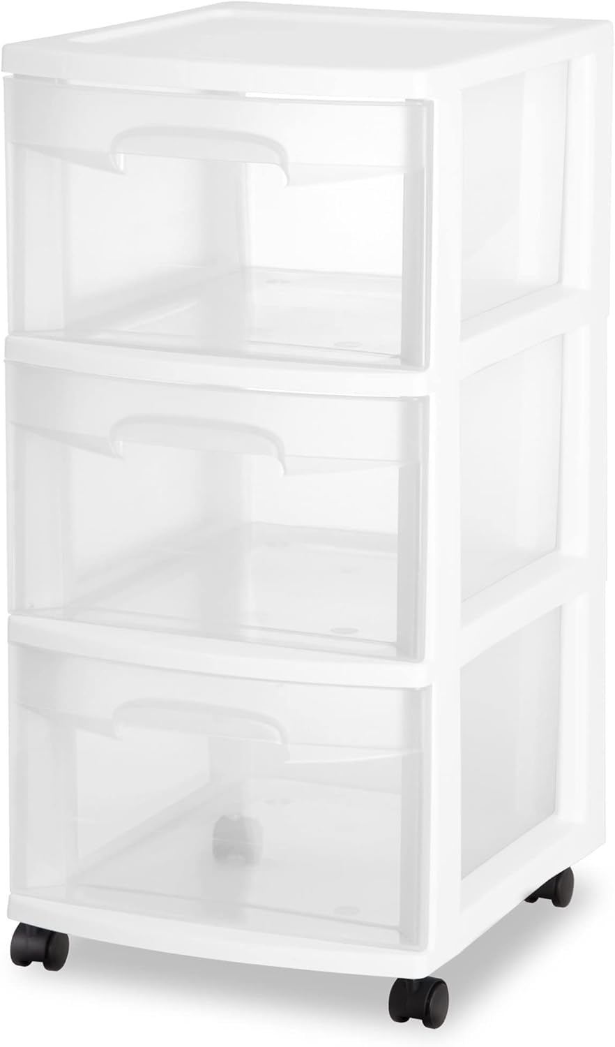 Plastic Storage Drawer Cart, Medium Home Organization Storage Container with 3 Large Drawers w/Removeable Wheels?Set of 1 (White)