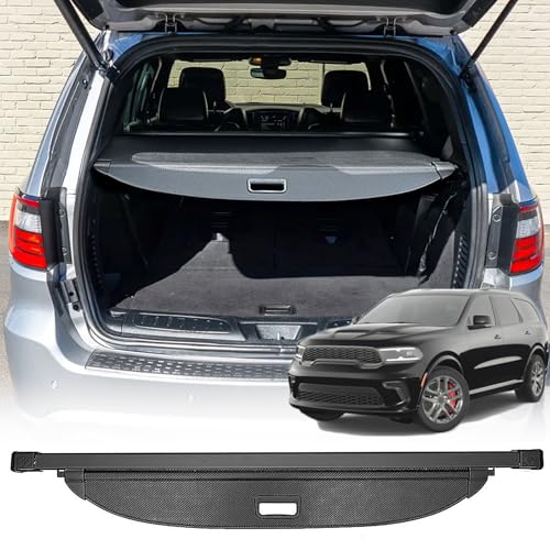 Volcaner Cargo Cover Compatible with 2011-2025 2026 Dodge Durango Accessories(Fit 2nd Row Grooves),Carbon Fiber Look Retractable Trunk Cover Security Shade Cover for Durango Accessories