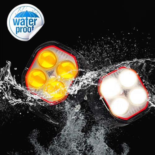 Image of 4 Lens LED Fog Light for Bike, Scooter & Car | Waterproof Spotlight with High /Low Beam, 12-80V Universal Fit, Dual Color (Yellow & White) - Pack of 2