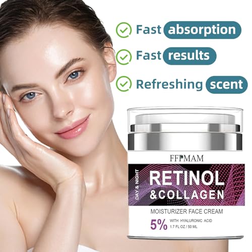 FFPMAM Retinol Cream for Face Anti Aging: Wrinkle Cream for Face Neck with Collagen Hyaluronic Acid - Night Moisturizer for Men Women - Facial Skin Care(1.7FL.Oz)