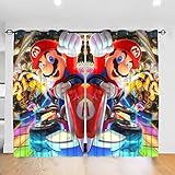 Super Mario Racing Verdunkelungsvorhänge-Set für Dekoration, Wohnzimmer, Esszimmer, Schlafzimmer, Wohnzimmer, Kinderzimmer, 3D-Druck, 132 cm B x 213,4 cm L (1 Paar)