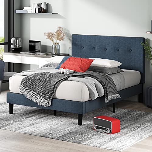 Image of Zinus Omkaram Upholstered Platform Bed Frame, Mattress Foundation, Wood Slat Support, No Box Spring Needed, Easy Assembly, Queen