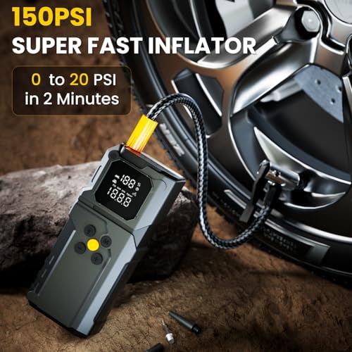 Image of Jump Starter with Air Compressor, Jump Box 4000A Portable Jump Starter (9.0L Gas /7.0L Diesel), 12V Car Battery Jumper Starter with 150PSI Tire Inflator, Display, 3 Mode Flashlight
