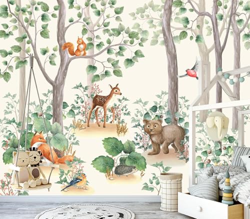 JHGRXFHB-Adorable Watercolor Forest Animal Friends Kids Room Wallpaper