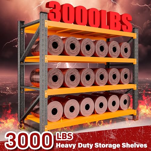Image of 48 inch Wide Heavy Duty Garage Shelving Units,3000LBS Deep Storage Shelves,Orange Metal Garage Shelves,Large Storage Rack,Steel Shelf,Industrial Shelving for Shop,Warehouse,Basement,48 inch W x 24 inch D x 70 inch H