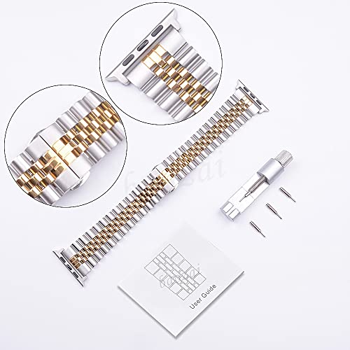baozai Compatible with Apple Watch Band 42mm 41mm 40mm 38mm, iWatch Series 11-1 SE3 Stainless Steel Strap with Butterfly Folding Clasp for Women, Silver/Gold by baozai - Image 4