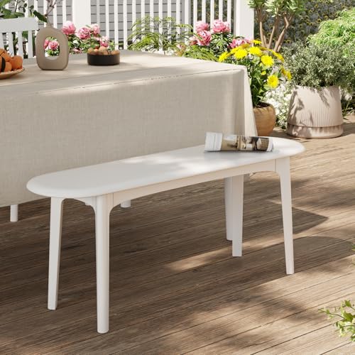 Image of DONGMUWUEJEE 39 inch Solid Wood Small Dining Bench, Entryway Bench, White