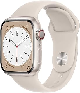 Apple Watch Series 8 (GPS + Cellular, 45MM) - Starlight Aluminum Case with Starlight Sport Band Renewed)