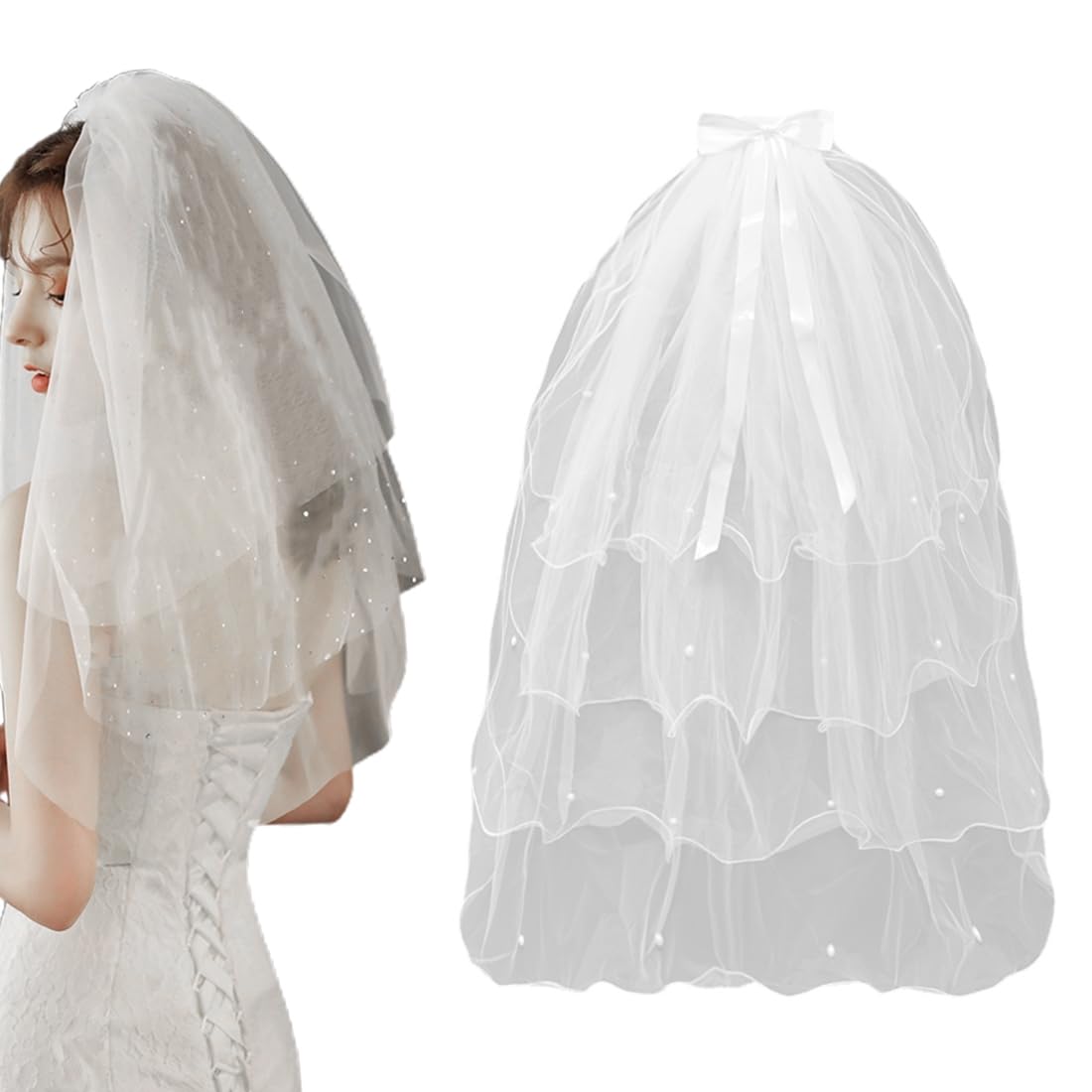 SSRDFU SSRDFU 1 pcs Velo de Ducha Nupcial Blanco Nupcial Velo de Novia con Peine Blanca Mantilla Tocado de Velo de Novia Blanco Utilizar para Novias Bodas Despedidas de Solteros de Foto de la Boda Etc