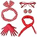 Produktbild Coucoland 50er Jahre Rockabilly Kostüm Accessoires Damen 1950s Zubehör Set Inklusive Polka Dots Bandana Haarband Ohrringe Handschuhe Katzenaugen Sonnenbrille Chiffon Schal (Rot)