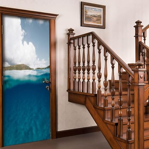 Pegatinas para Puertas de Mar Oceánico Door Stickers 3D Adhesivo Vinilo Pegatina Puerta Azul Murales Póster Decorativas de Pared Mural Papel Pintado 70x200 cm a/2044