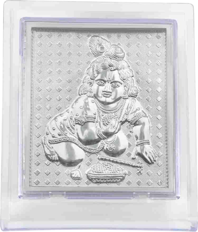 Image of 999 Silver Bal Gopal Photo Frame for Naming & Blessing Ceremony | Laddu Gopal, Krishna Kanhaiya & Nandlal Divine Tasveer for Return Gift, Housewarming & Festive Gift- 11x9x4 CM
