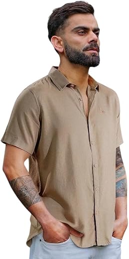 WROGN Men's Cotton Linen Blend Casual Shirt | Solid Minimal Design | Slim Fit