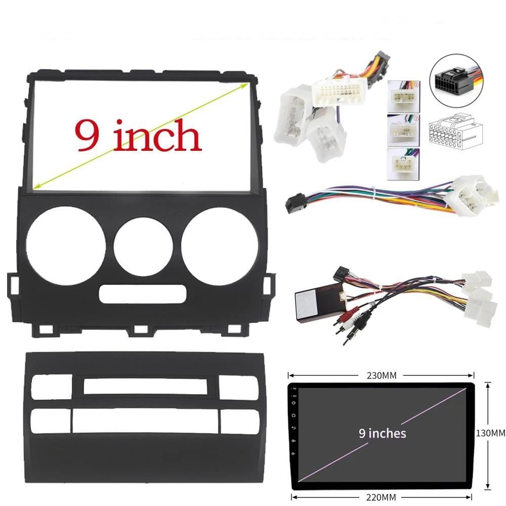 Dashboard 9" Radio Fascia for Land Cruiser for Prado 120 2002-2009 Video Player Audio 2 Din Frame Dashboard Panel Mount Kit(Fascia and Cable A)