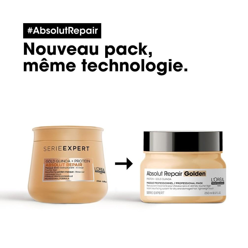 L'OREAL PROFESSIONNEL - Restructuration Instantanée - Absolut Repair Golden - Cheveux Secs & Abîmés - Répare & Protège Intensément - 7x Plus de Brillance