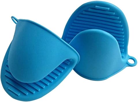 Silicone Mini Oven Gloves Potholder, Heat Resistant Pinch Oven Mitts Pot Holder for Kitchen Cooking & Baking, Blue 2 Pack