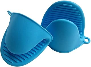 Silicone Mini Oven Gloves Potholder, Heat Resistant Pinch Oven Mitts Pot Holder for Kitchen Cooking & Baking, Blue (2 Pack)