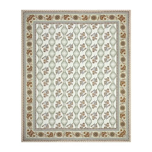 Image of India 100% Pure Cotton Jaipuri Printed Double Bedsheet with 2 Pillow Covers | Traditional Sanganeri Floral Design | Soft Breathable Fabric | King Size Bedsheet for Bedroom (Kaya51)