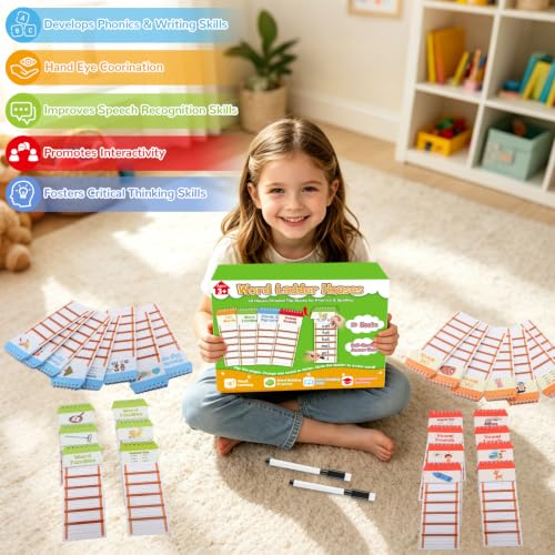 30 Word Ladder Flip Books for Kids, 180 Sight Words Flash Cards Kindergarten, Reading & Spelling Phonics Games Word Family Build Book, Preschool Learning Activities for Homeschool School Classroom - Image 4