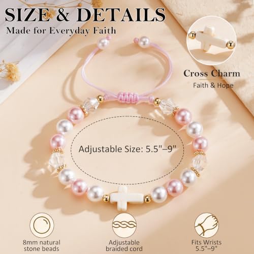 Natural Stone Beaded Cross Bracelets Jewelry Gifts for Teens — 사진 4