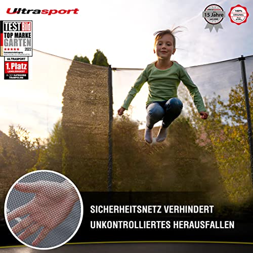 Foto von Ultrasport Garten Trampolin mit 305 cm Durchmesser, mit Elastik-Seilsystem statt Sprungfedern, kein Quietschen, belastbar bis 150 kg, Trampolin Komplettset, Farbe: schwarz
